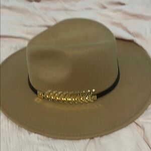 Tan Wide Brim Hat with Gold Accent